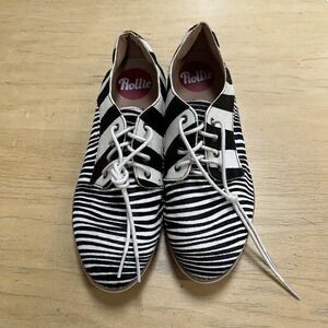 Rollie Derby Shoes Womens Size 8 Black White Stripe Leather Flats Lace Up